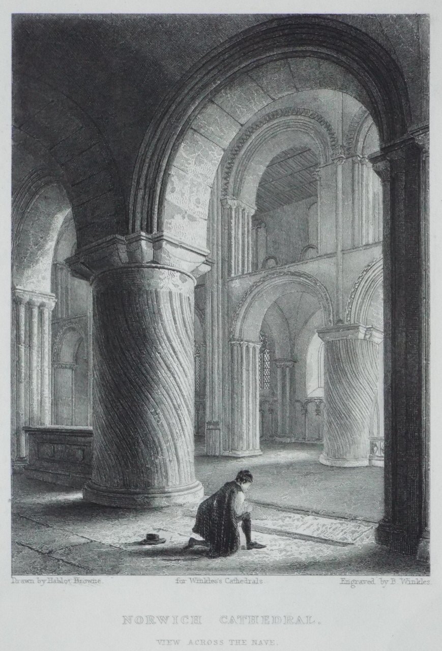 Print - Norwich Cathedral. View across the Nave. - Winkles